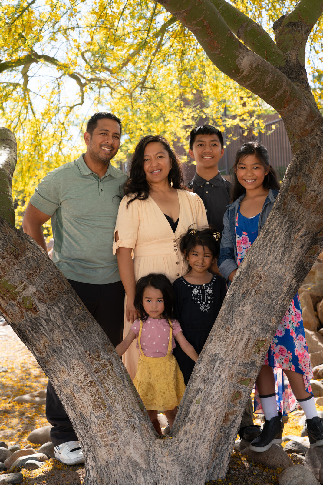 Family portrait under golden trees