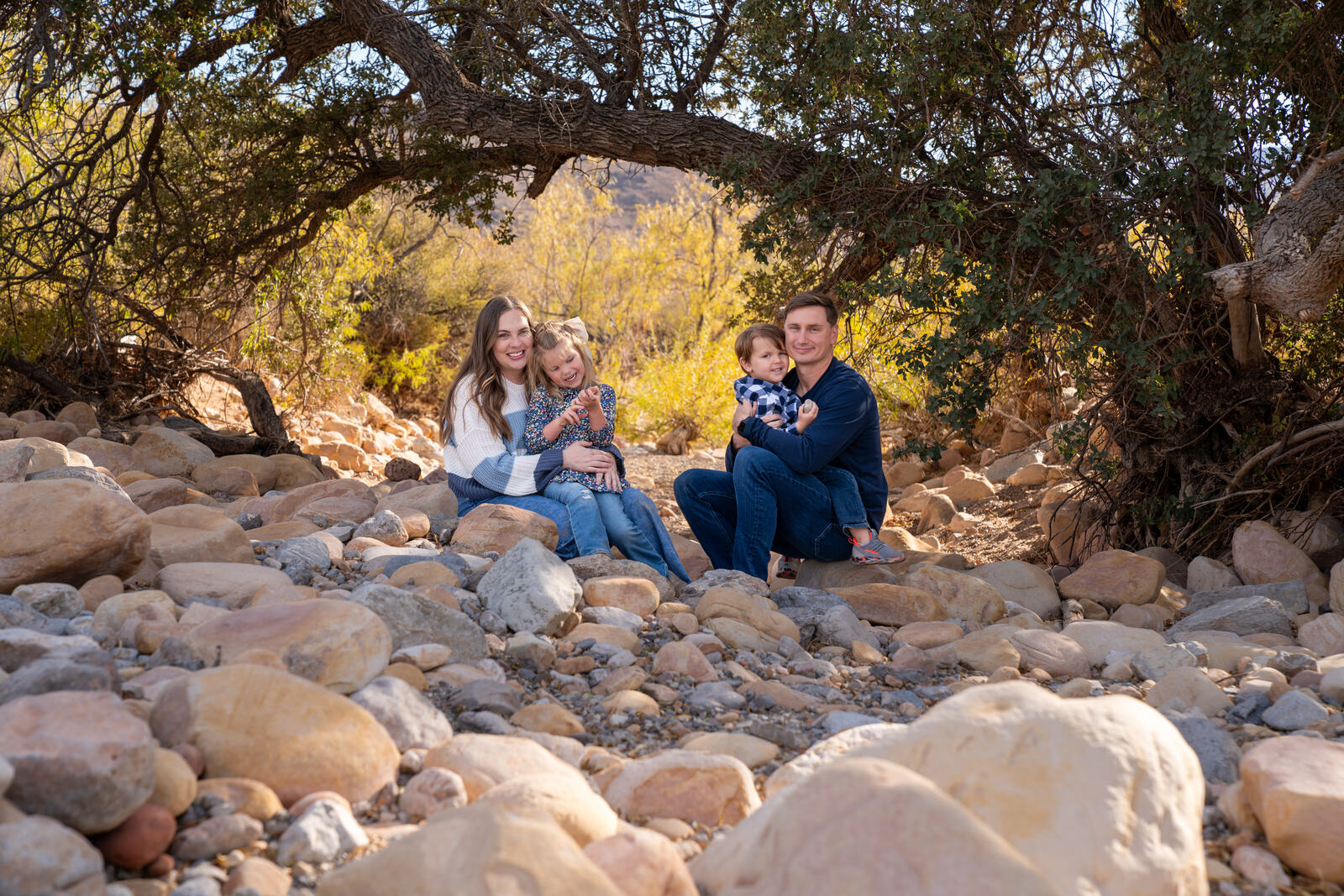 Family portrait among desert rock formations