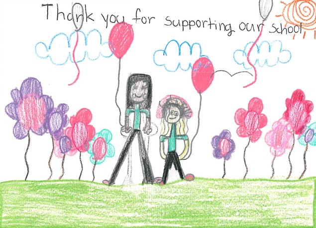 A student's drawing: Thank you for supporting our school