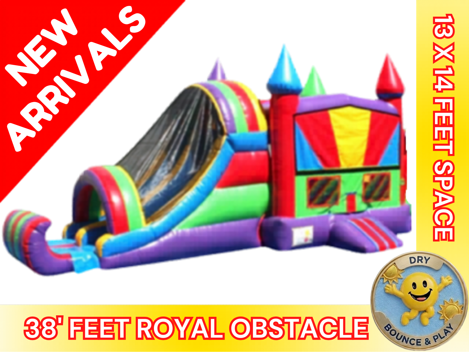 38 Feet Royal Obstacle - Smiley Jump Rental