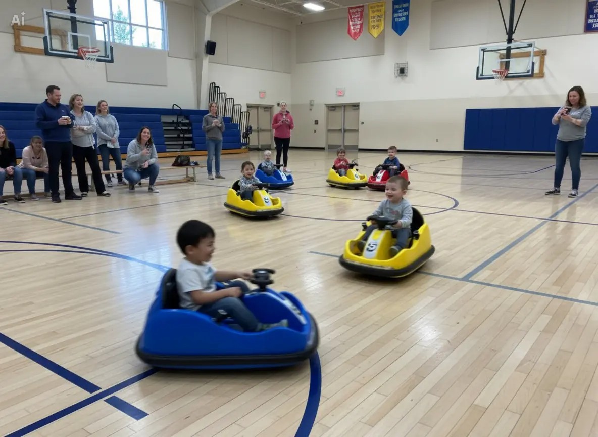 Little bumper cars rental from Smiley Jump LLC in Germantown, Maryland, ideal for kids birthday parties, school fun days, daycare events, church gatherings, and family celebrations