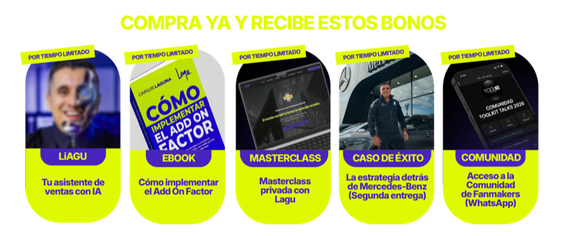Bonos exclusivos: LiAGU, Ebook, Masterclass, Comunidad Fanmakers