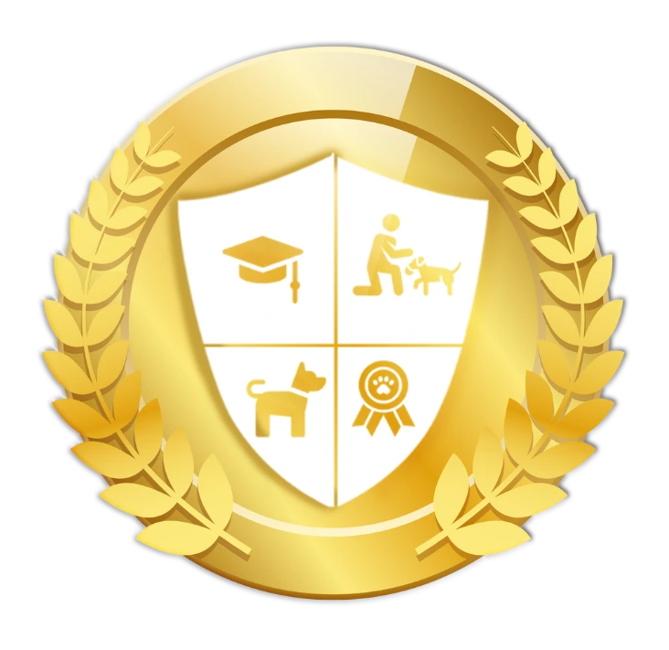 Our Certification 7 K9 Mania Dog Training badge or emblem representing trusted professional dog training