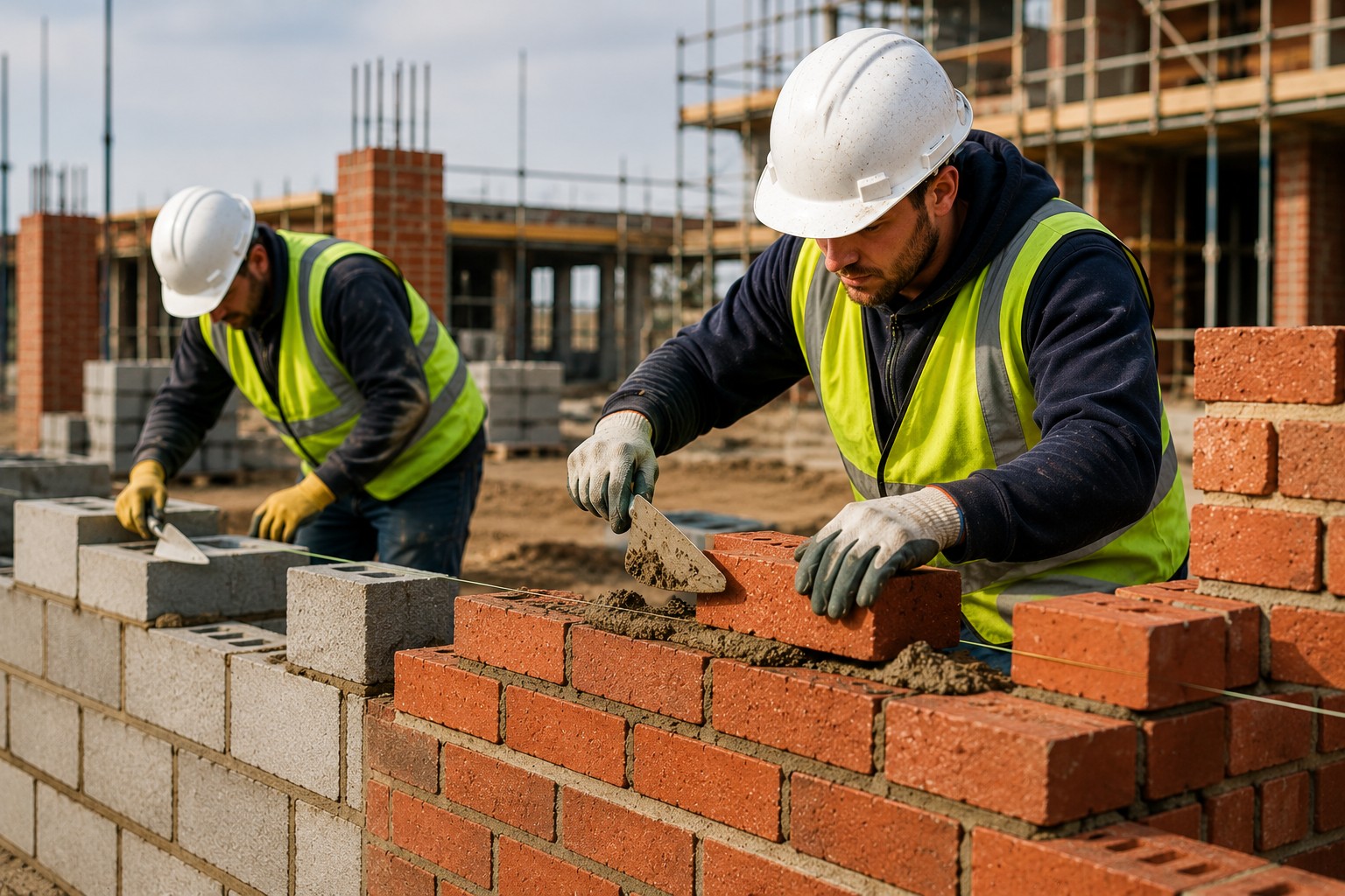 Trade students working on a construction site