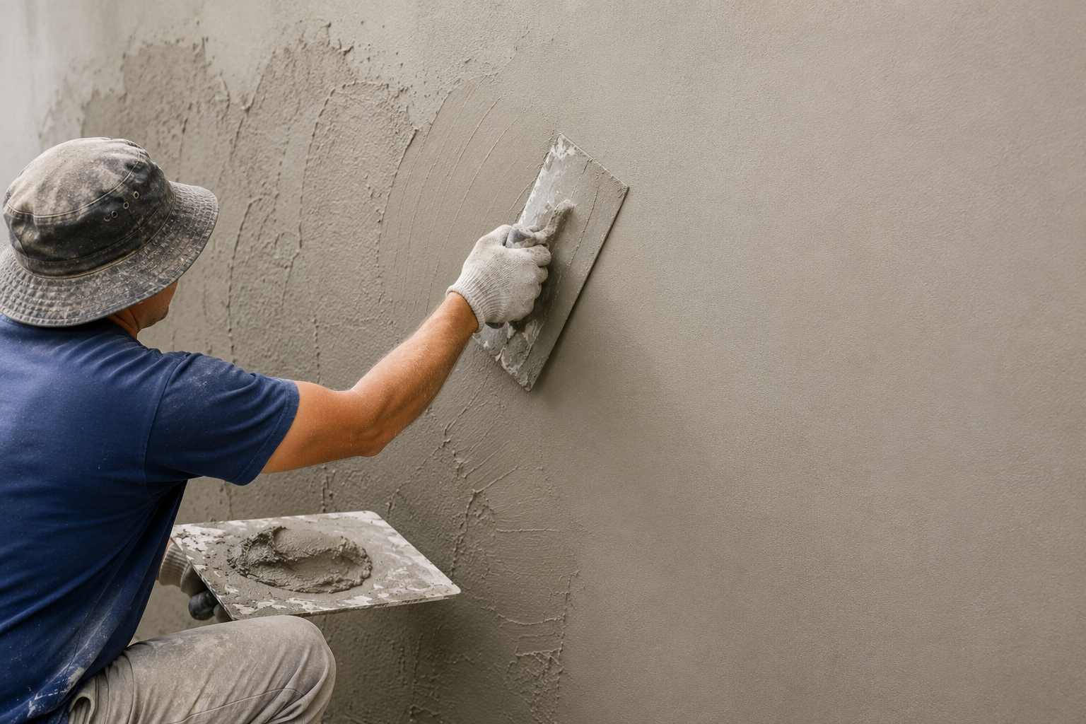 Solid plasterer rendering a wall