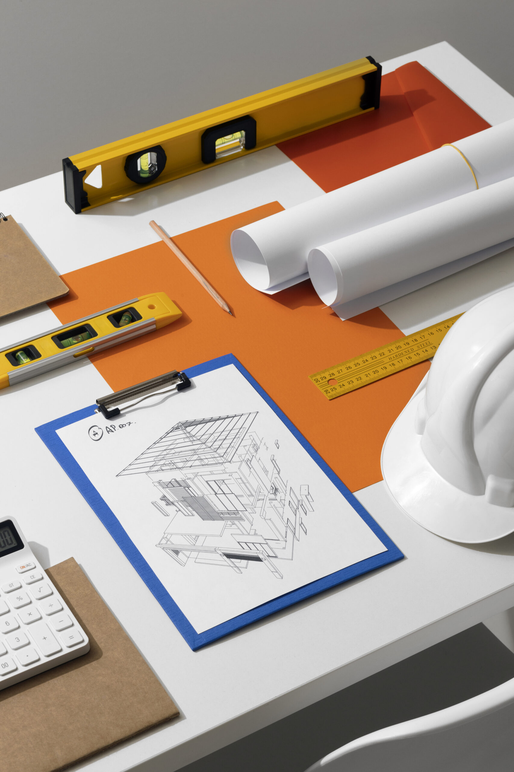 Civil design and measuring tools on a desk