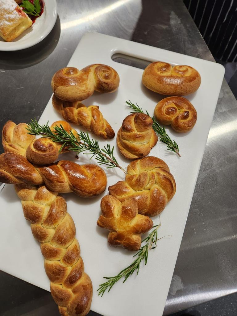 Freshly baked breads made by cookery students