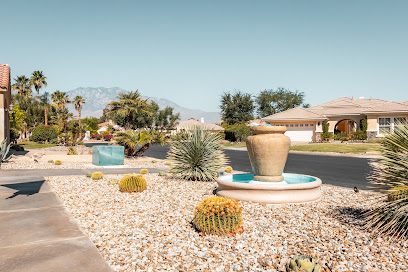 Map-style location visual for 8 Vía Solana Rancho Mirage CA