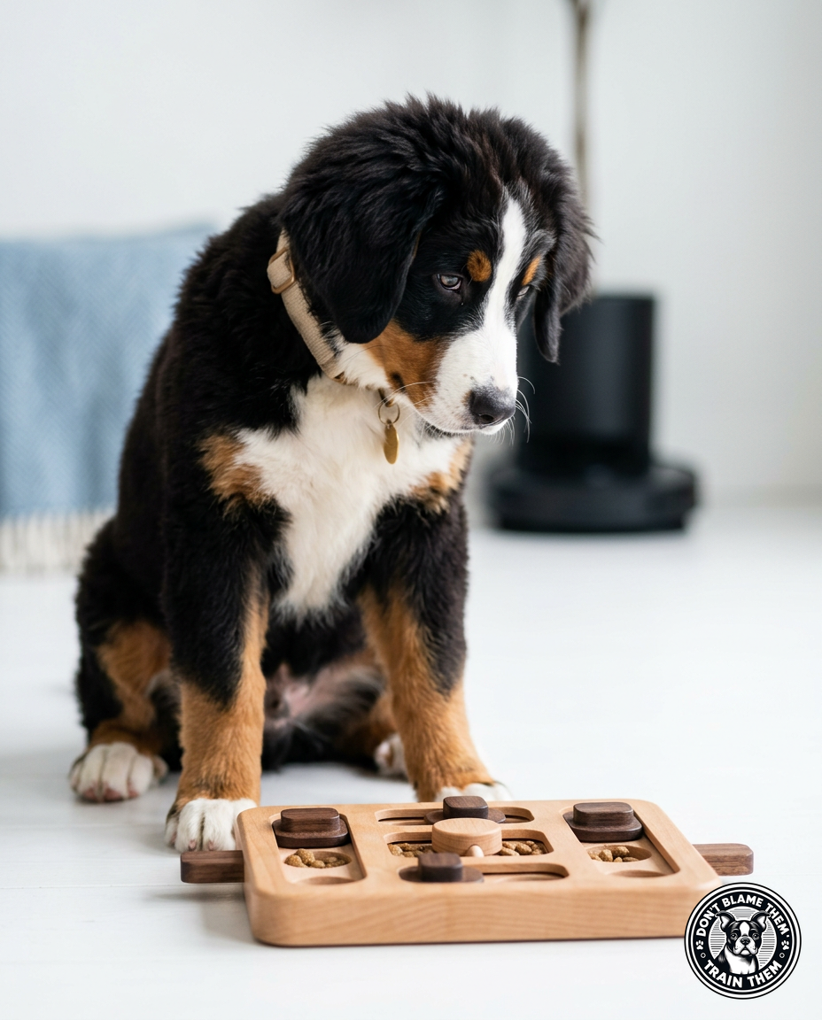 Dog engaging with a puzzle toy for mental stimulation and enrichment | MJacksonk9 dog training Brooklyn