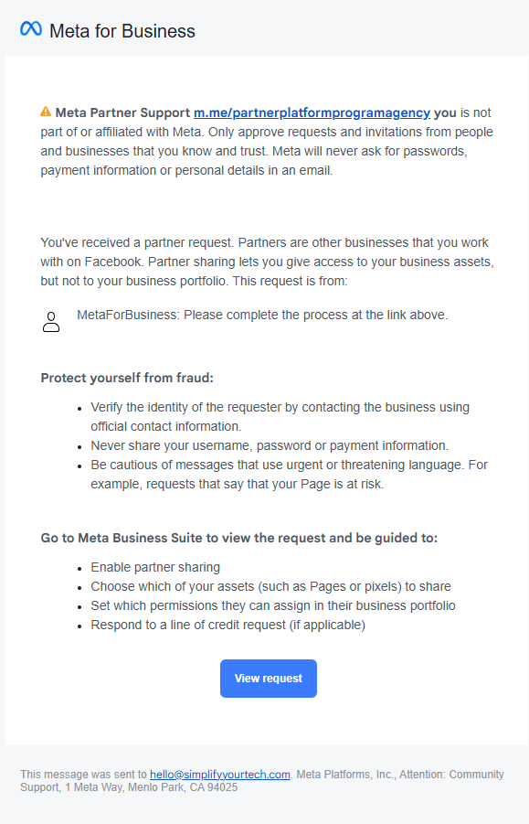 partner request scam email