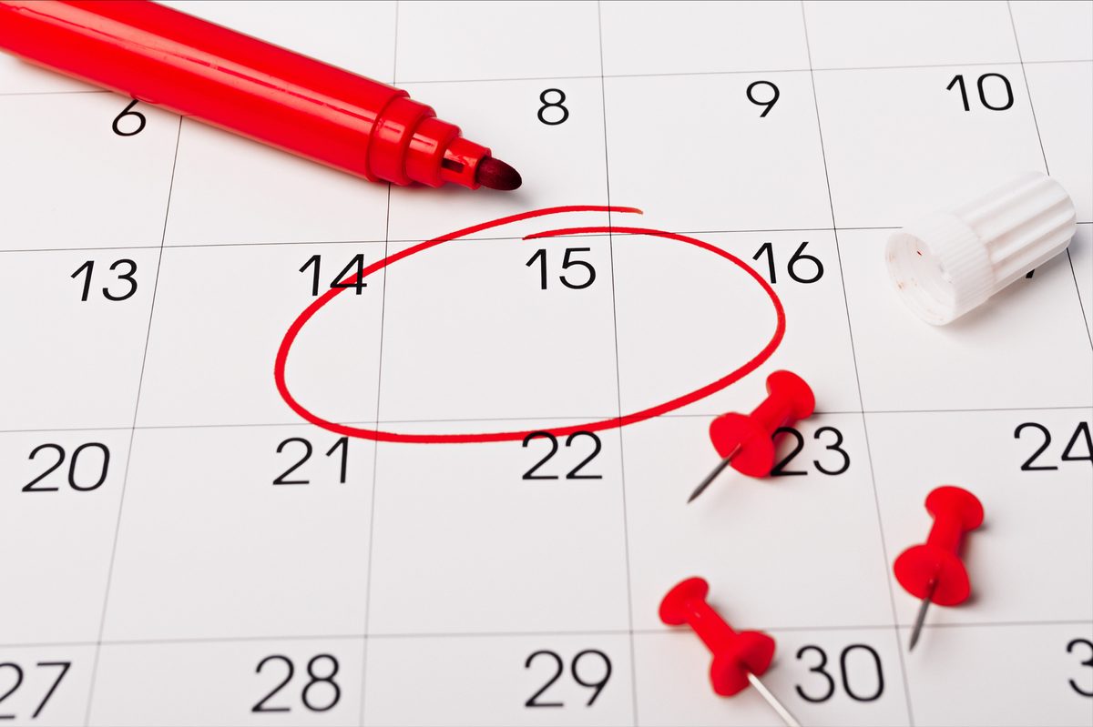 A calendar with a date circled in red
