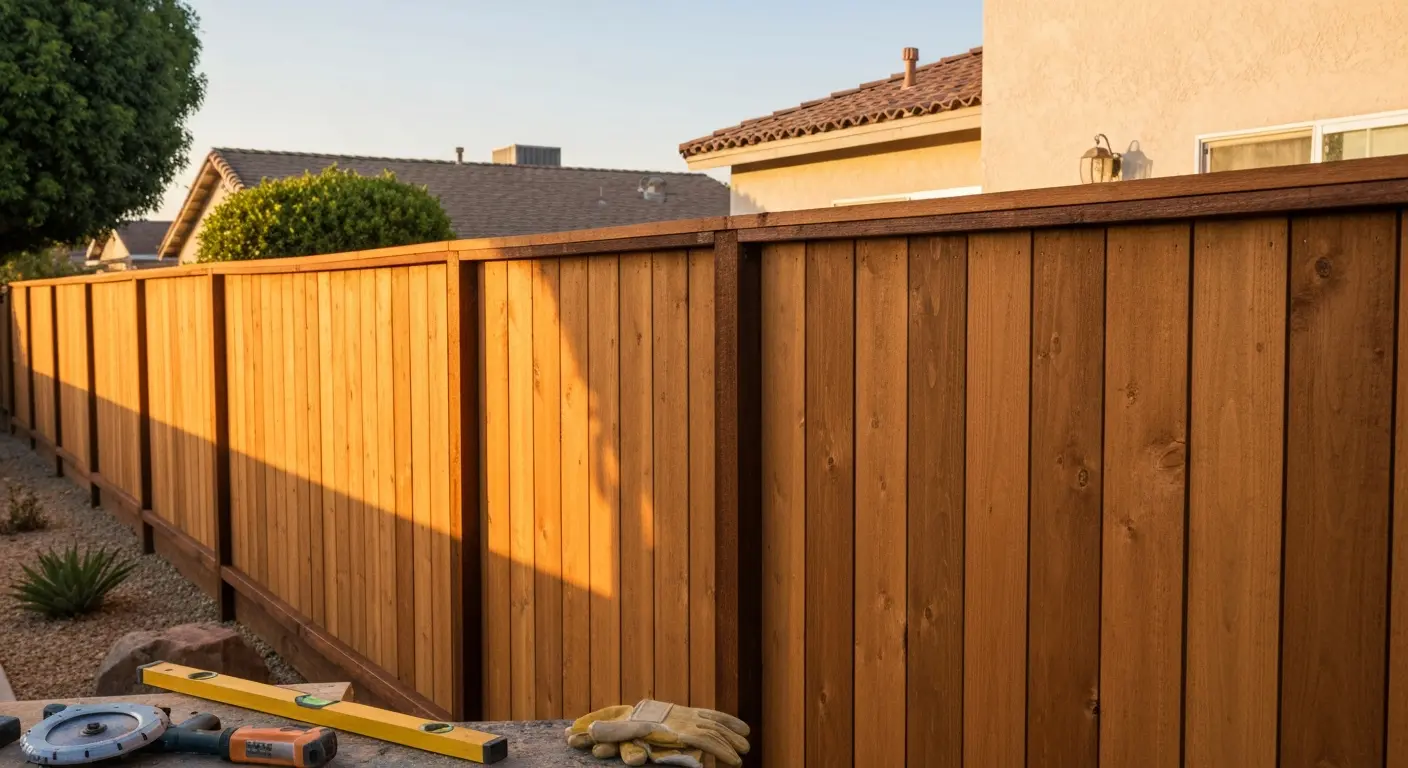 Wood fence in residential yard