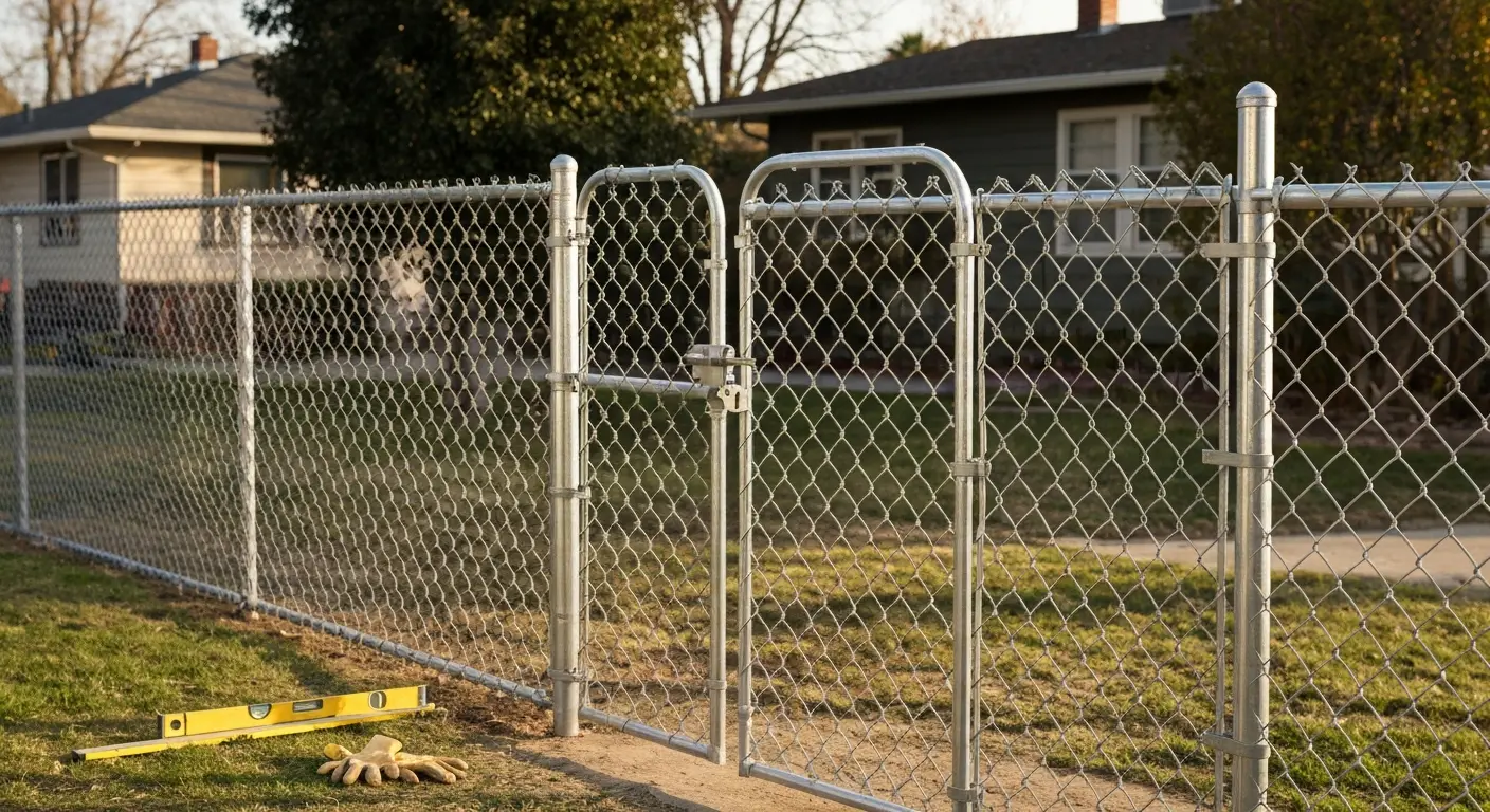 Chain link fence and gate