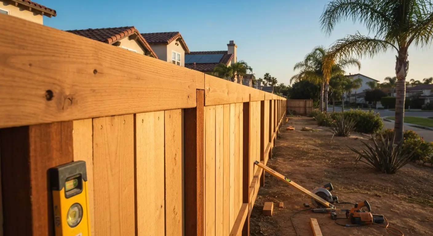 Wood privacy fence installation