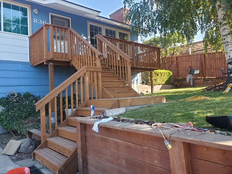 Pressure-treated deck with stairs