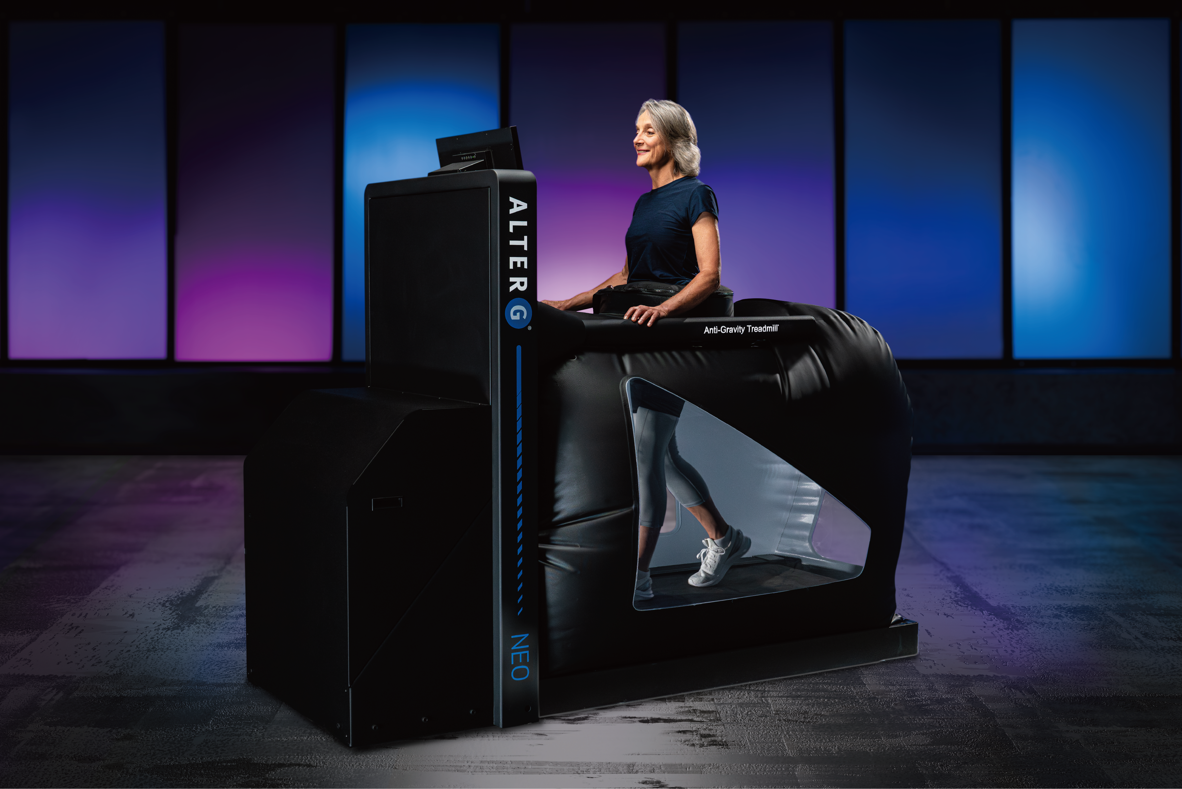 AlterG Anti-Gravity Treadmill inside the World of Motion mobile unit in Ocala, Florida