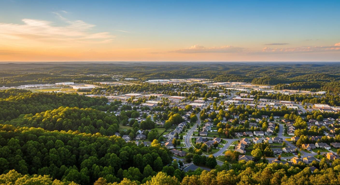 Aerial view of Garner and the Raleigh Triangle at sunset