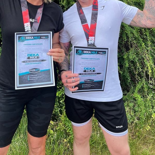 Two members with race medals