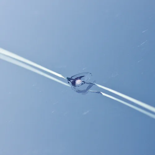close up of chip in windshield