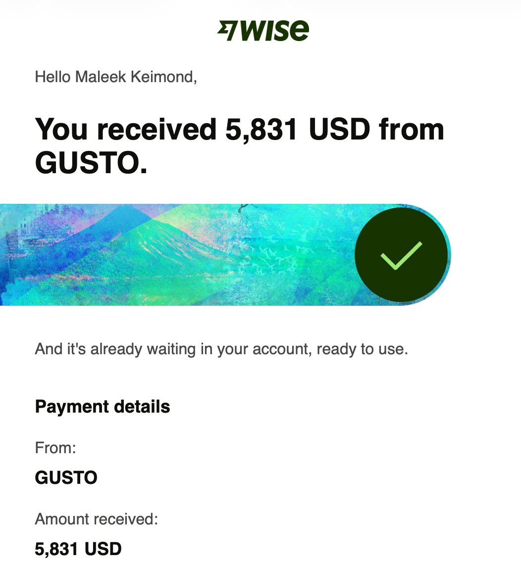 Wise — $5,831 USD from Gusto