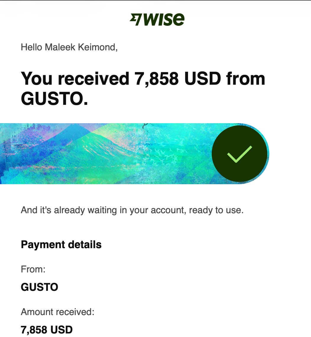 Wise — $7,858 USD from Gusto
