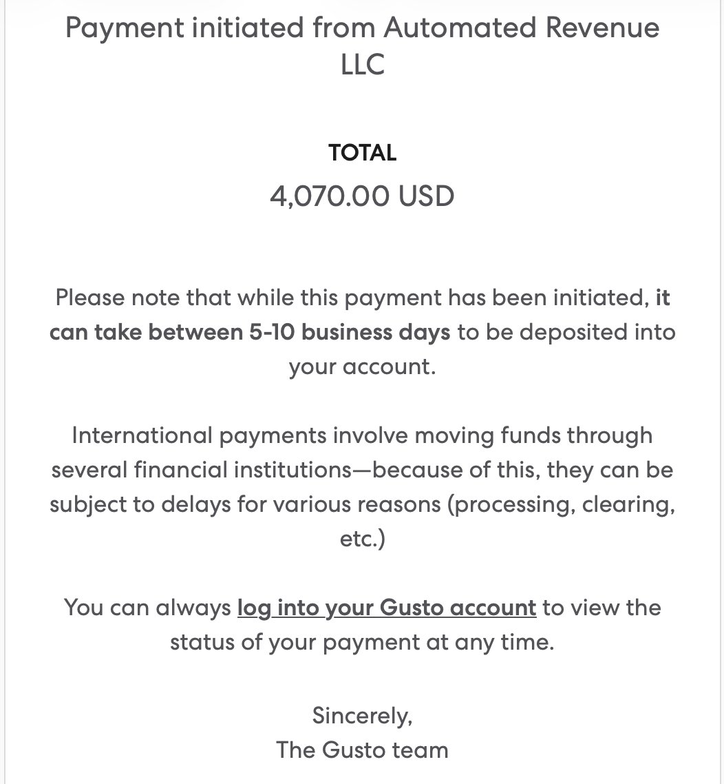 Payment from Automated Revenue LLC — $4,070 USD