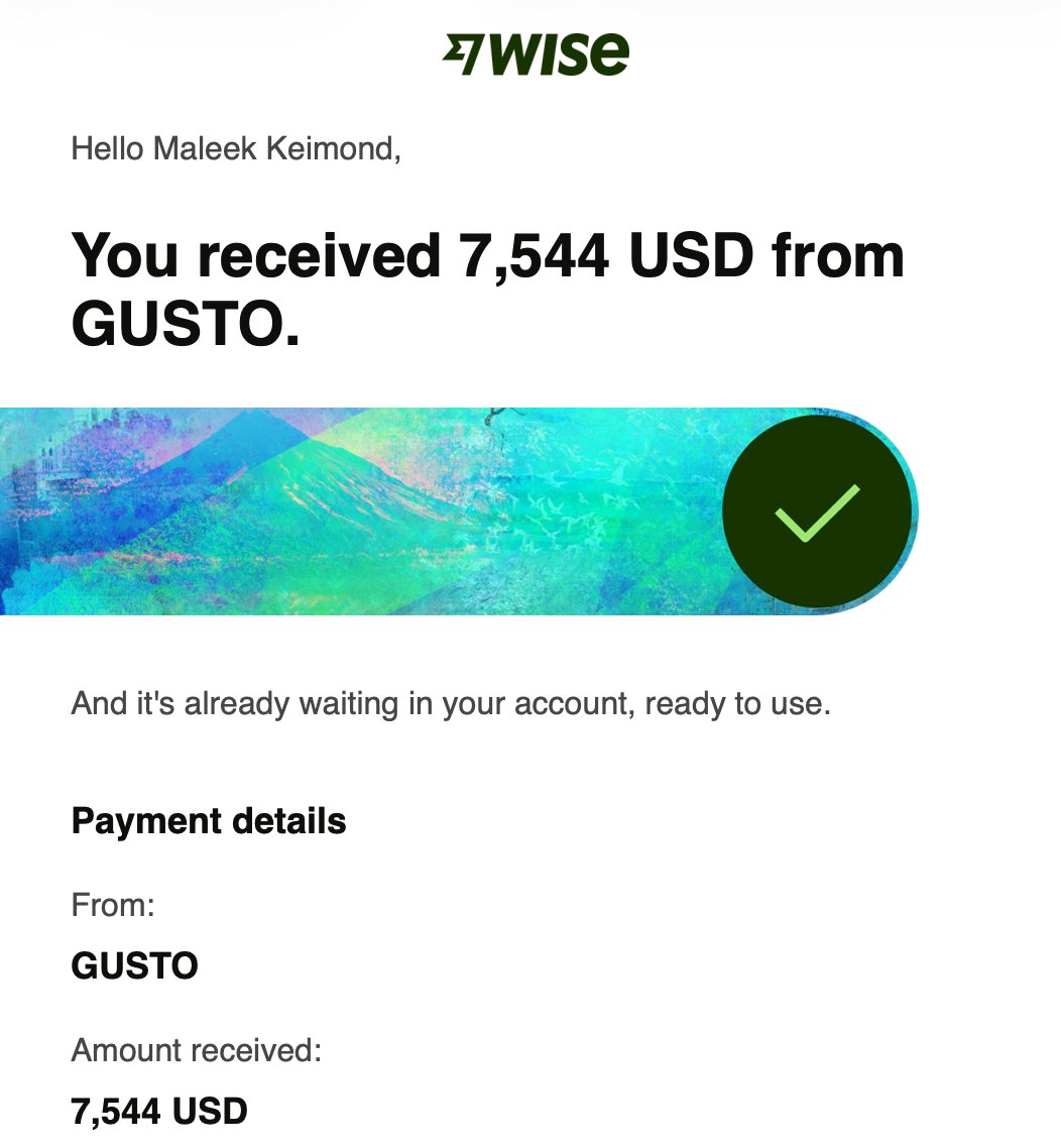 Wise — $7,544 USD from Gusto