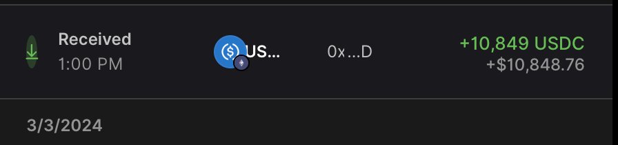 Commission payment — $10,849 USDC