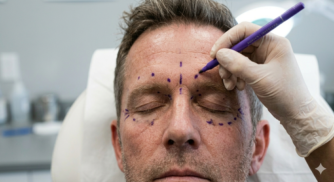 Male patient receiving a cosmetic treatment consultation at True Edge Medical