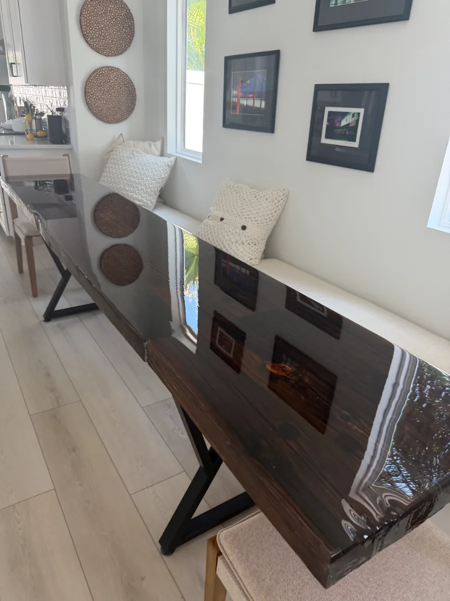 Custom wood and epoxy river table