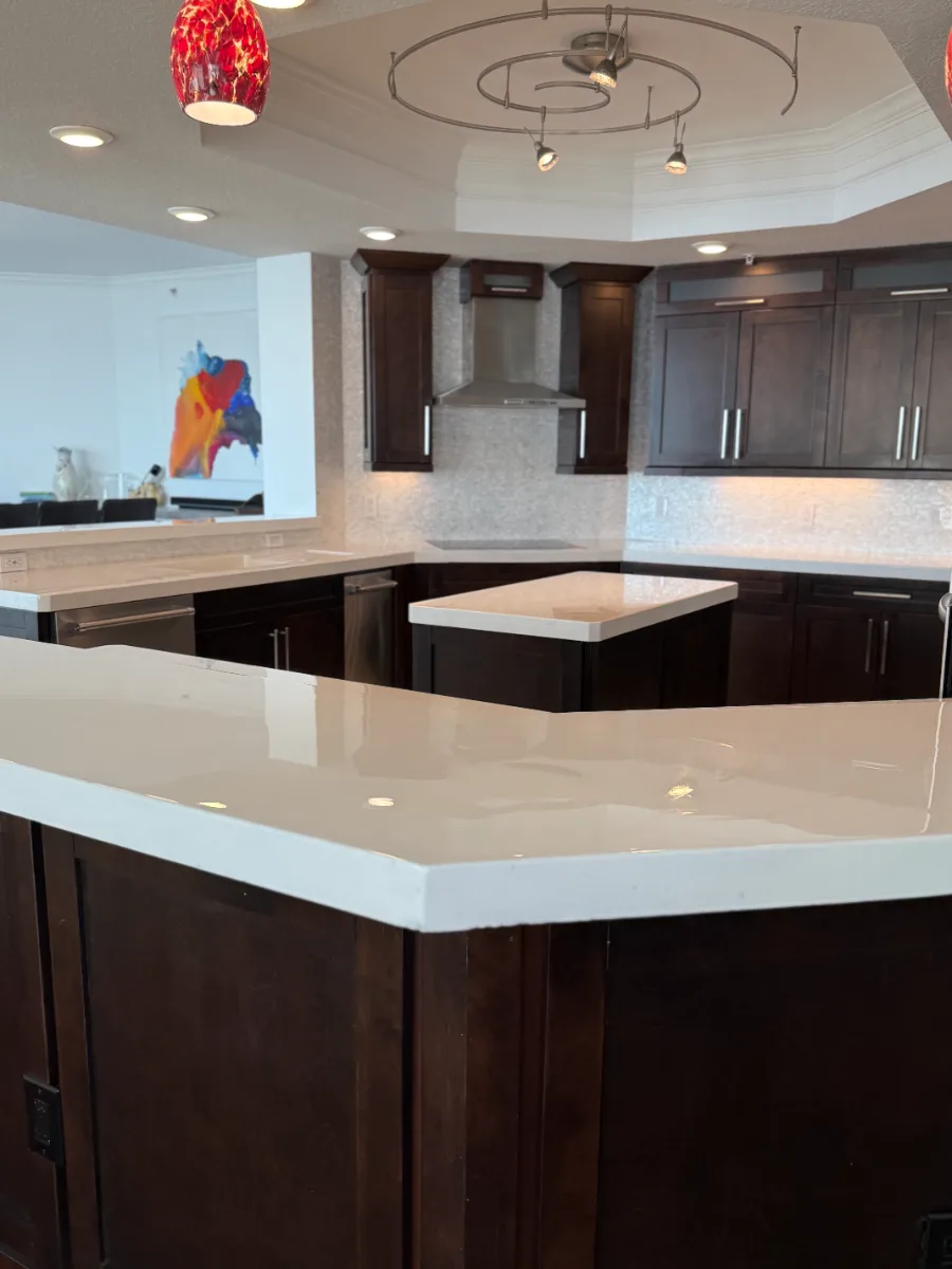 White quartz-look epoxy countertops