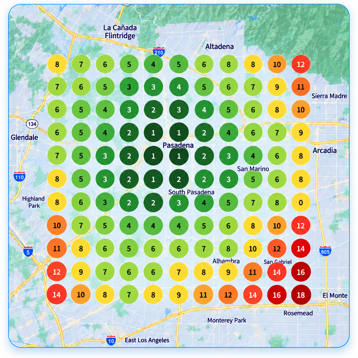 Illustrative accountant local search visibility after improvement in Pasadena