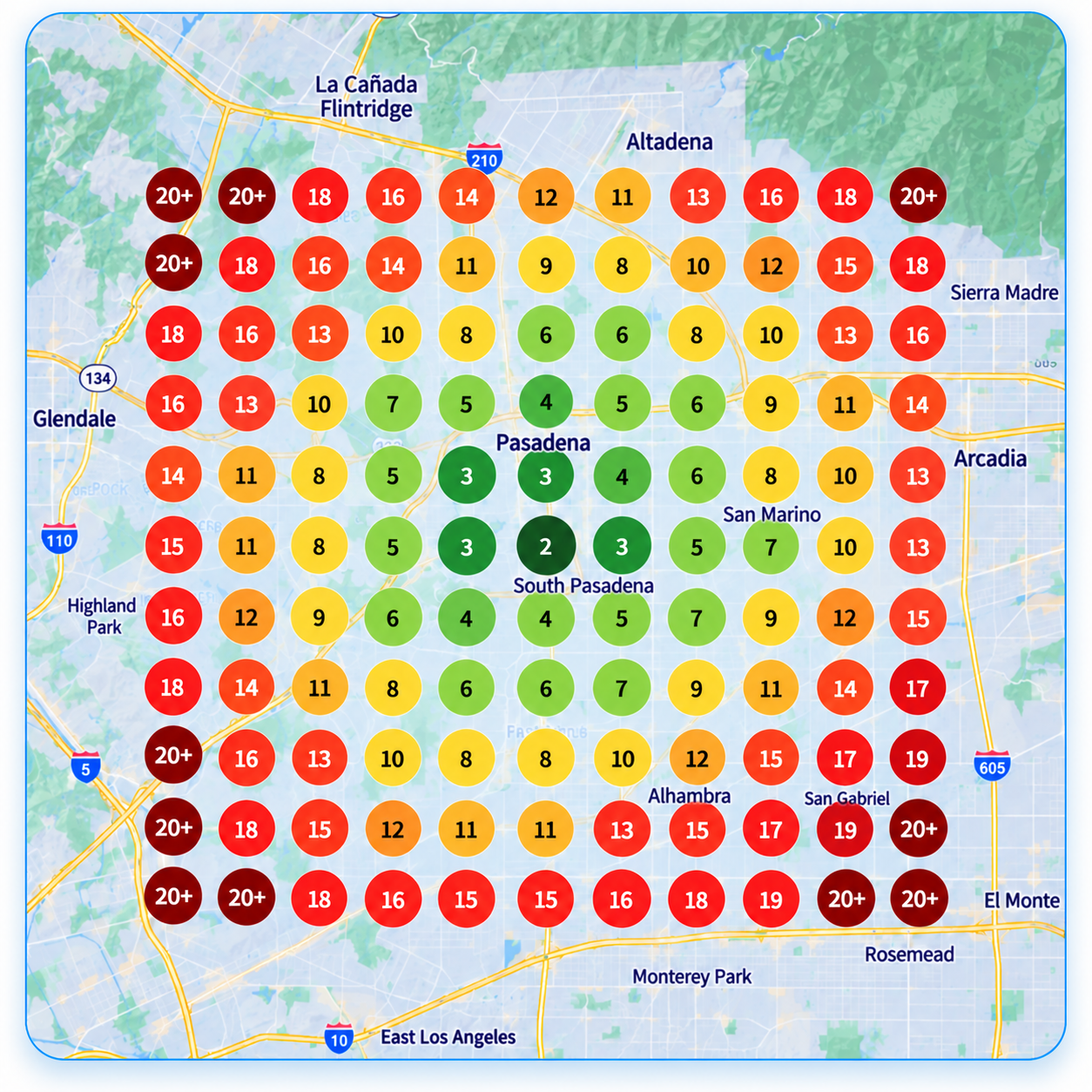 Illustrative accountant local search visibility before improvement in Pasadena