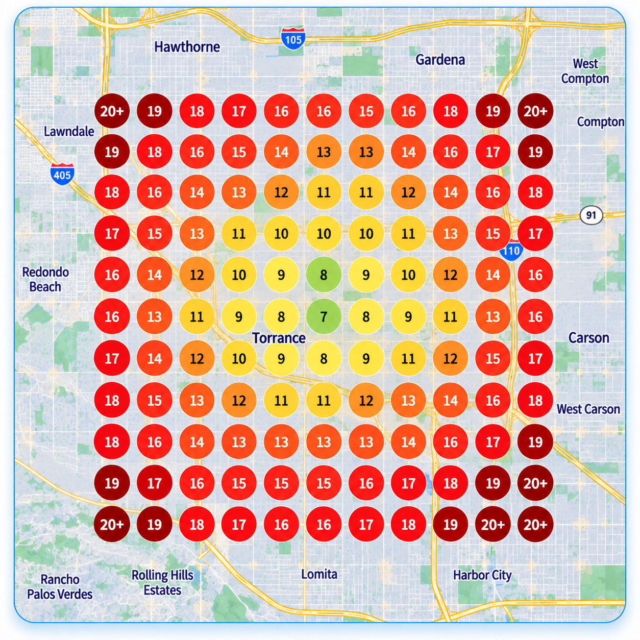 Illustrative dentist local search visibility before improvement in Torrance