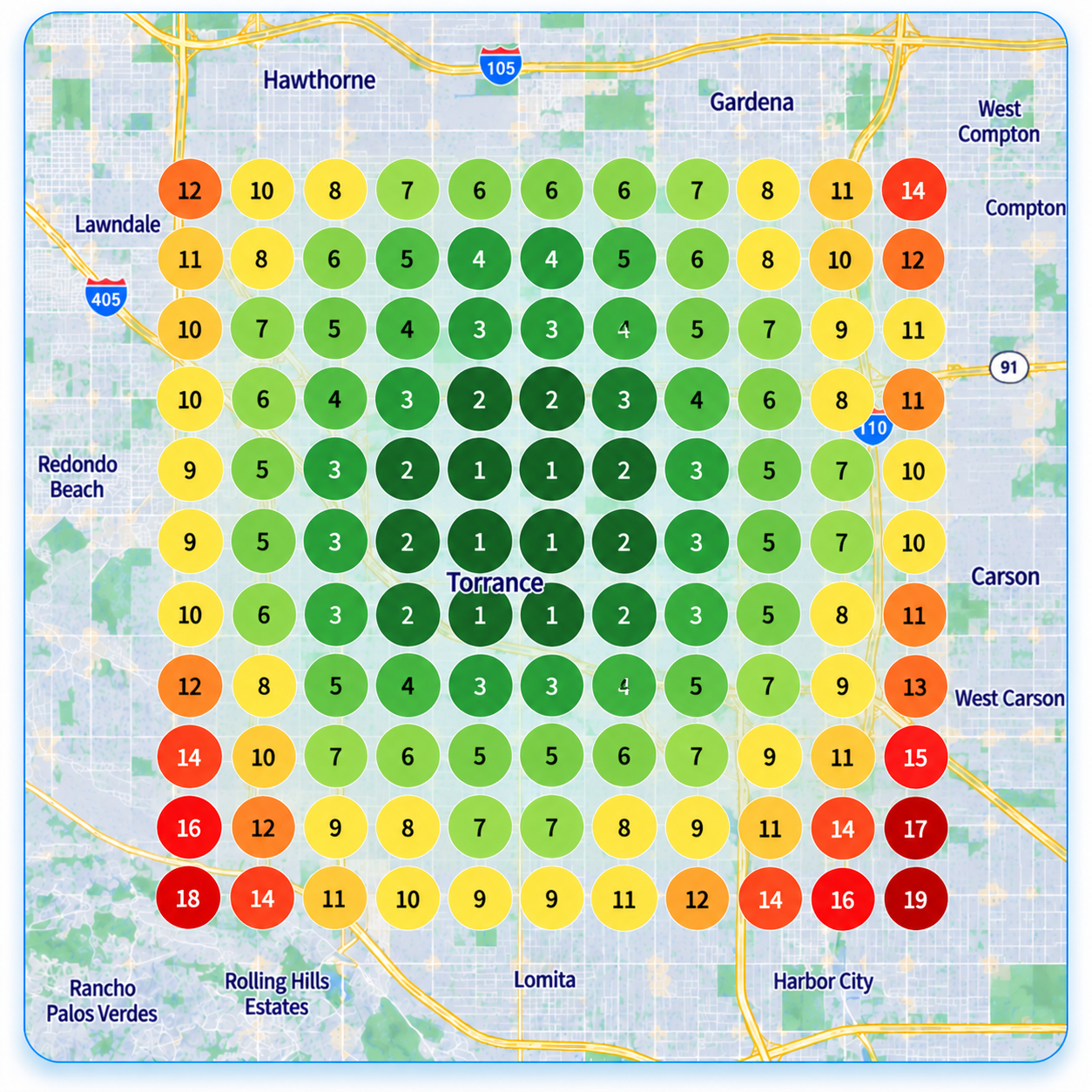 Illustrative dentist local search visibility after improvement in Torrance