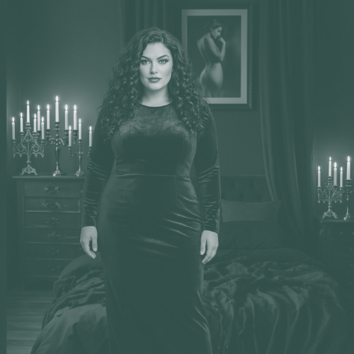 Plus-size, strong, beautiful woman in her boudoir
