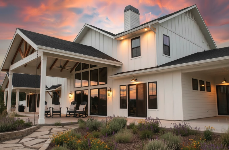Custom home exterior in Boise Valley at sunset illustrating long-term investment in quality construction
