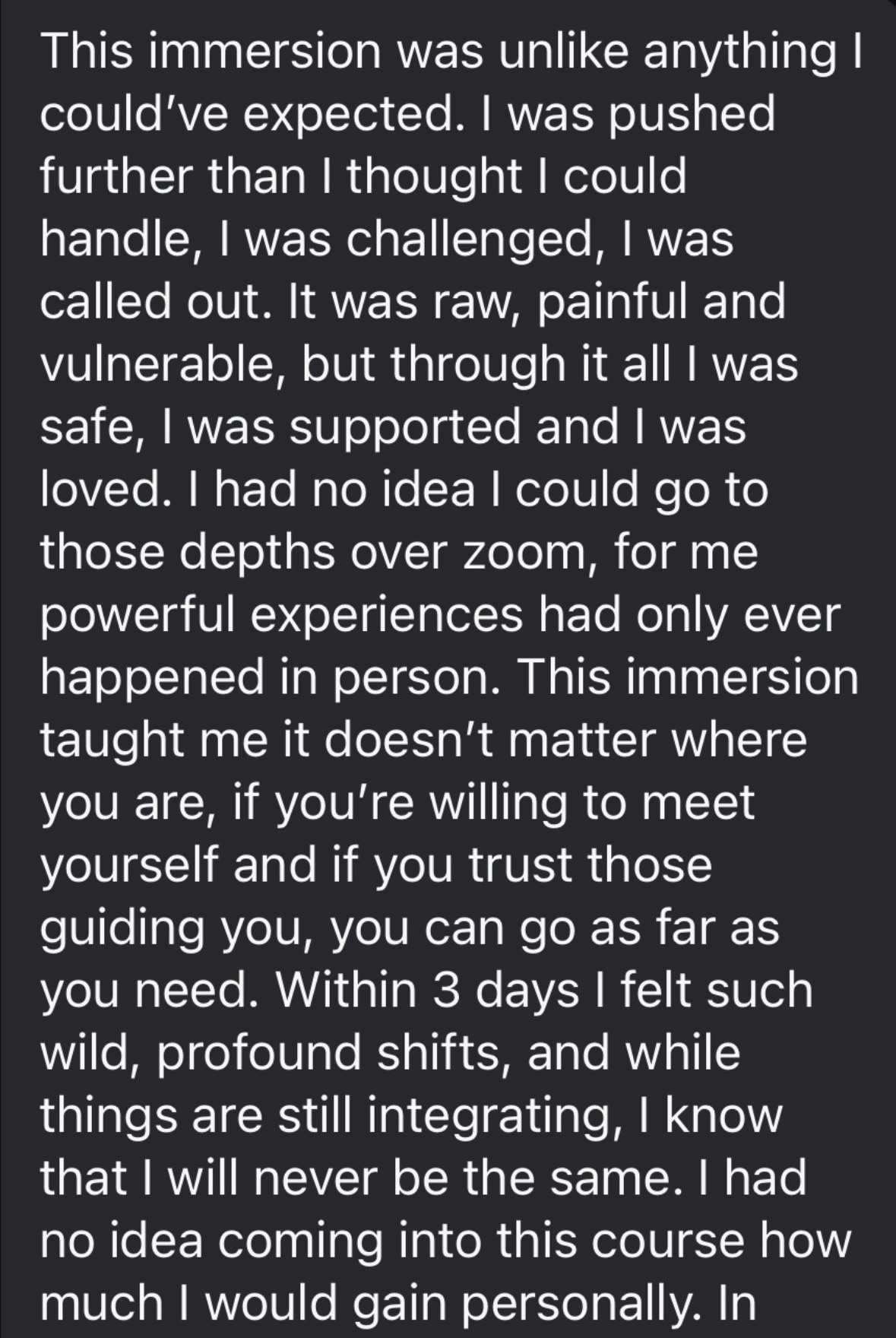 Client testimonial