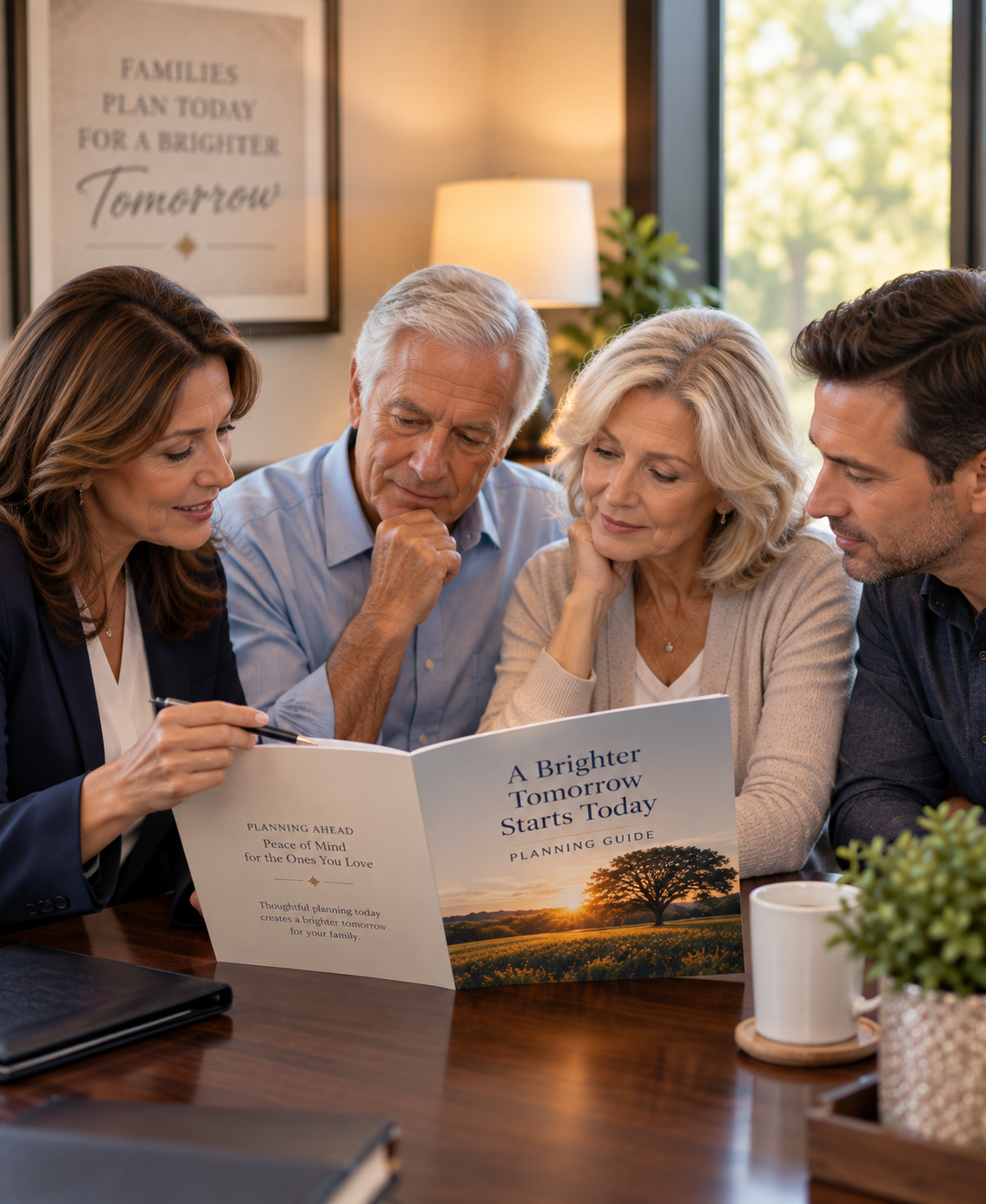 Family reviewing a preneed planning guide together