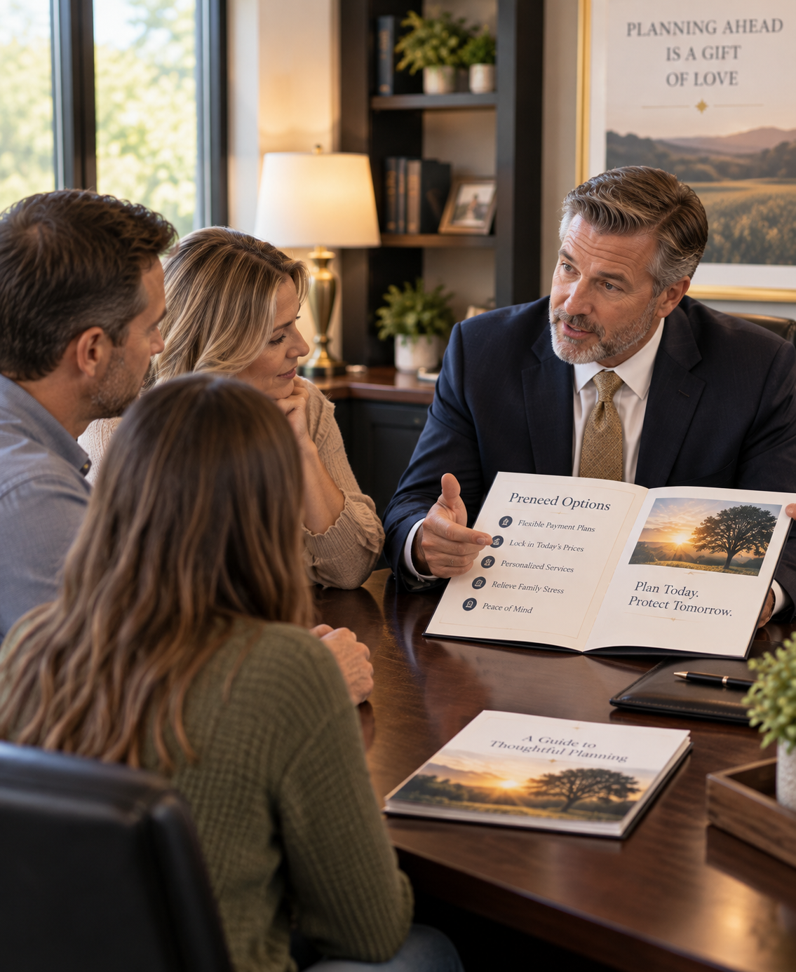 Funeral director explaining preneed options to a client