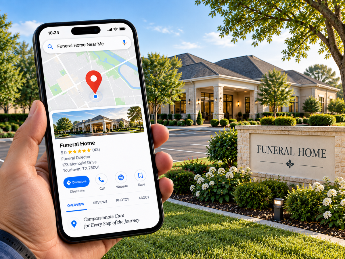 Local map pin showing a funeral home location for local search