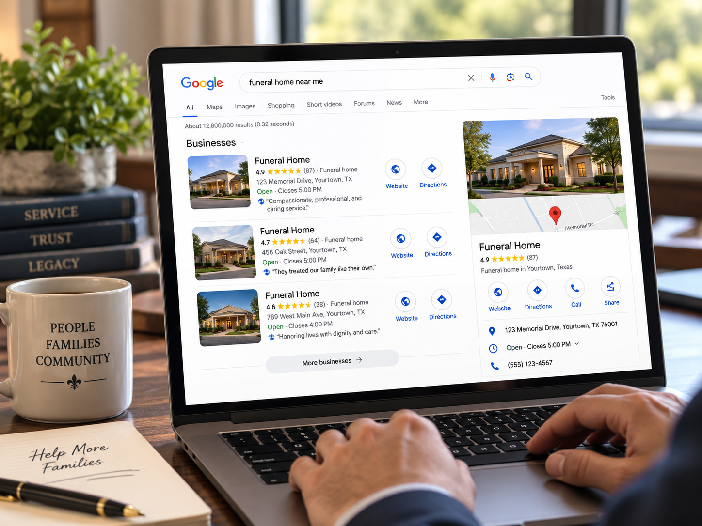 Funeral home appearing in local Google search results