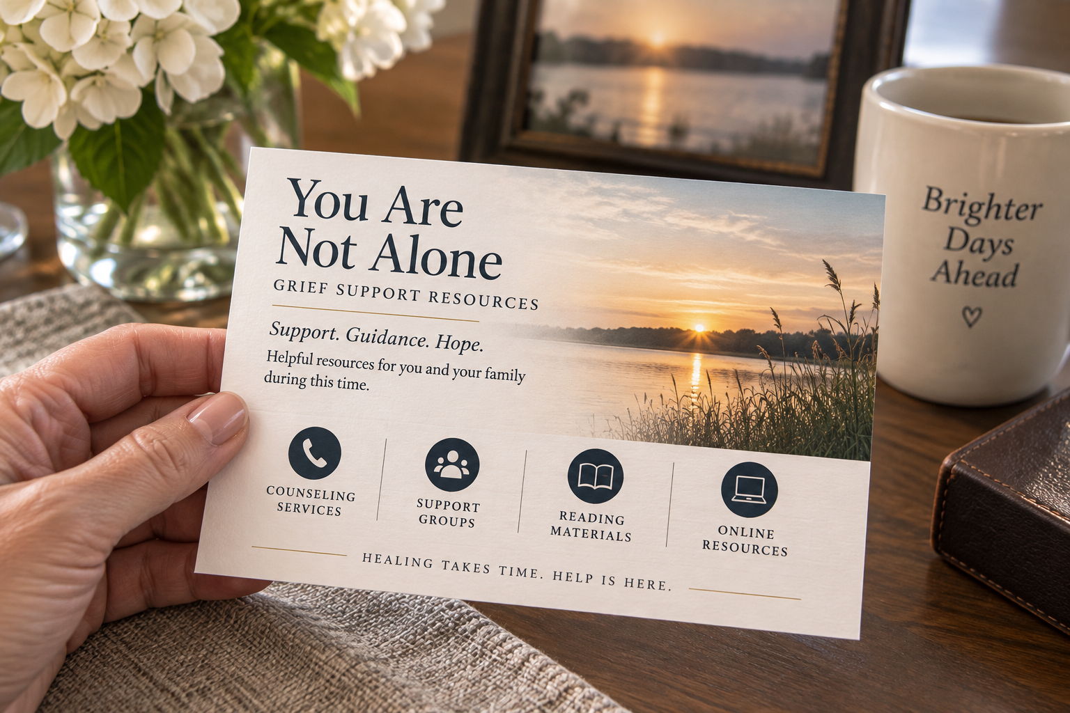 Grief support resource card sent to a family after a service