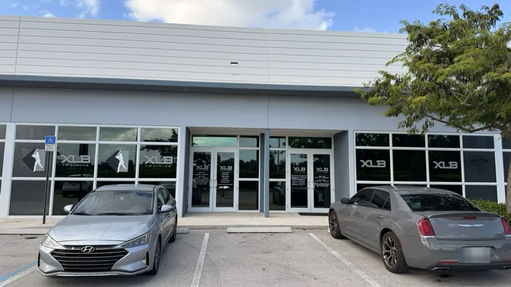 Exterior of the XLB Training baseball facility on Woolbright Road in Boynton Beach, Florida
