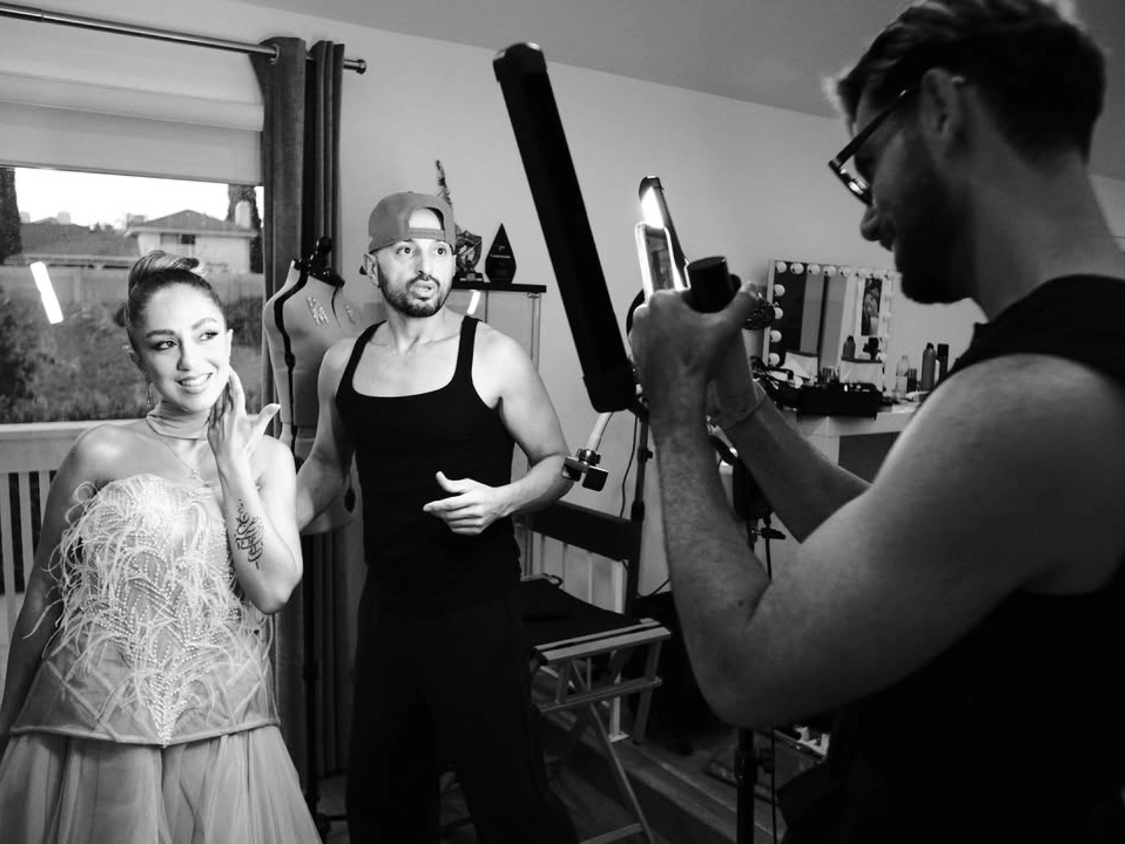 Black and white behind the scenes bridal styling