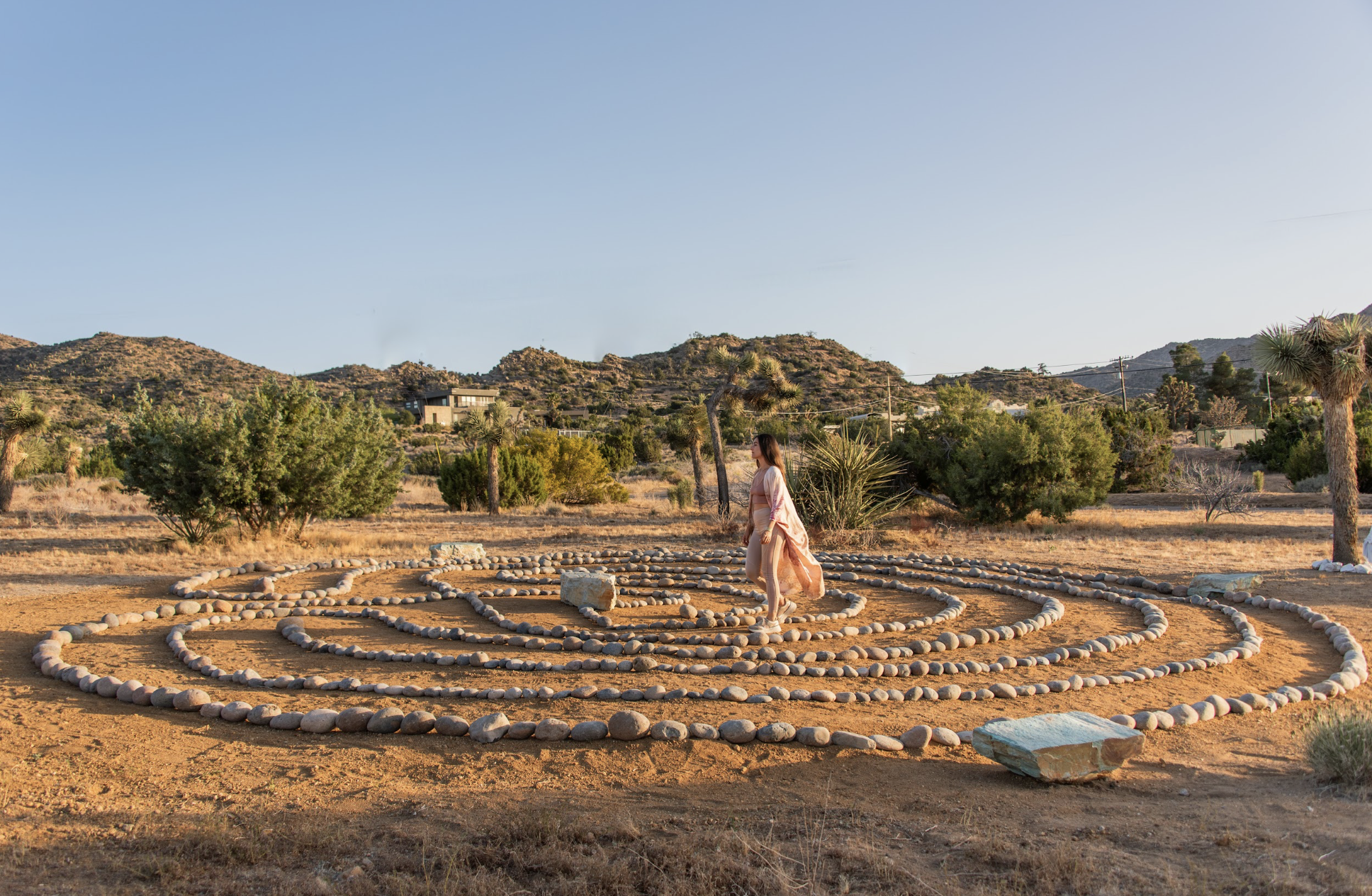 Walking the stone labyrinth in the desert