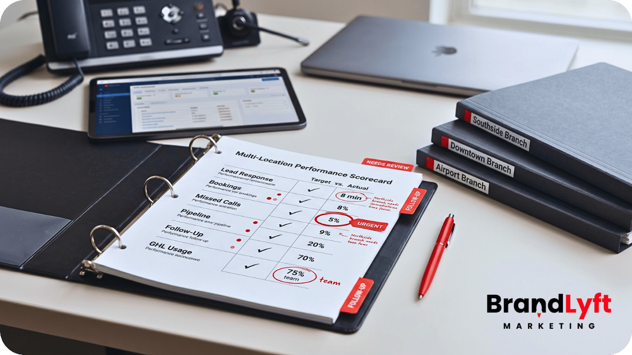 GoHighLevel reporting for multi-location brands showing owner visibility across lead response bookings pipeline movement and location adoption