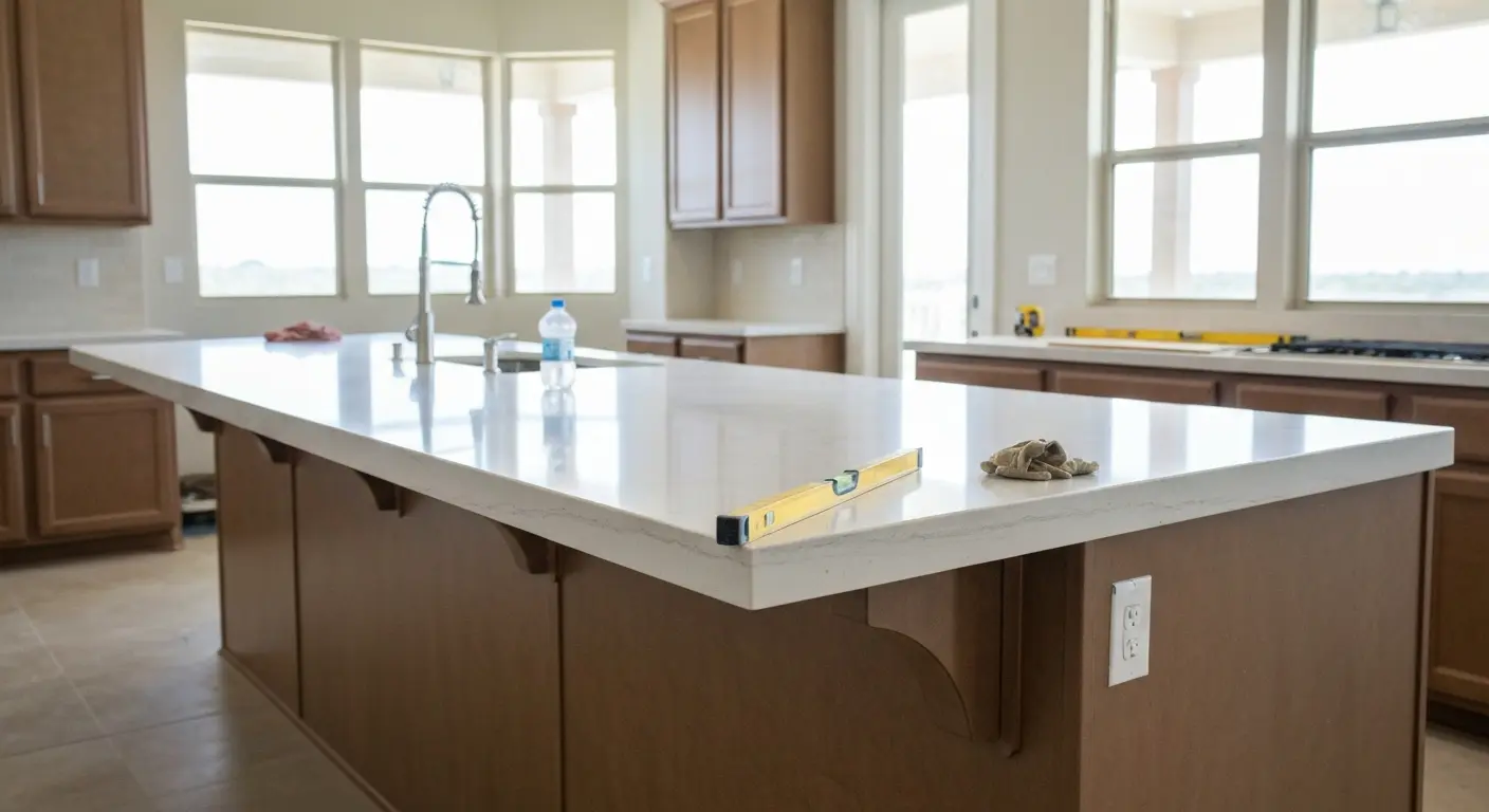 Modern kitchen island with waterfall countertop design