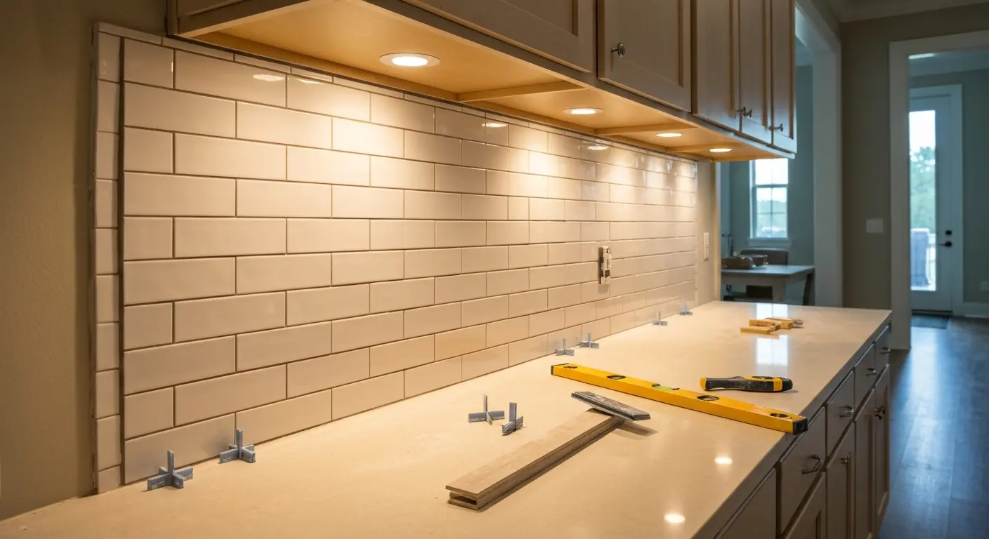 Kitchen backsplash and lighting installation