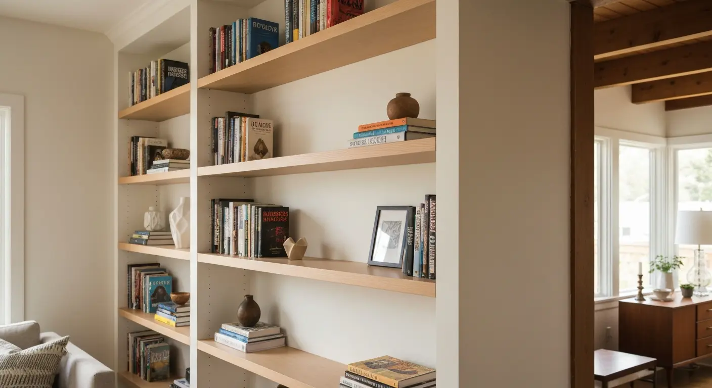 Living room built-in shelving display